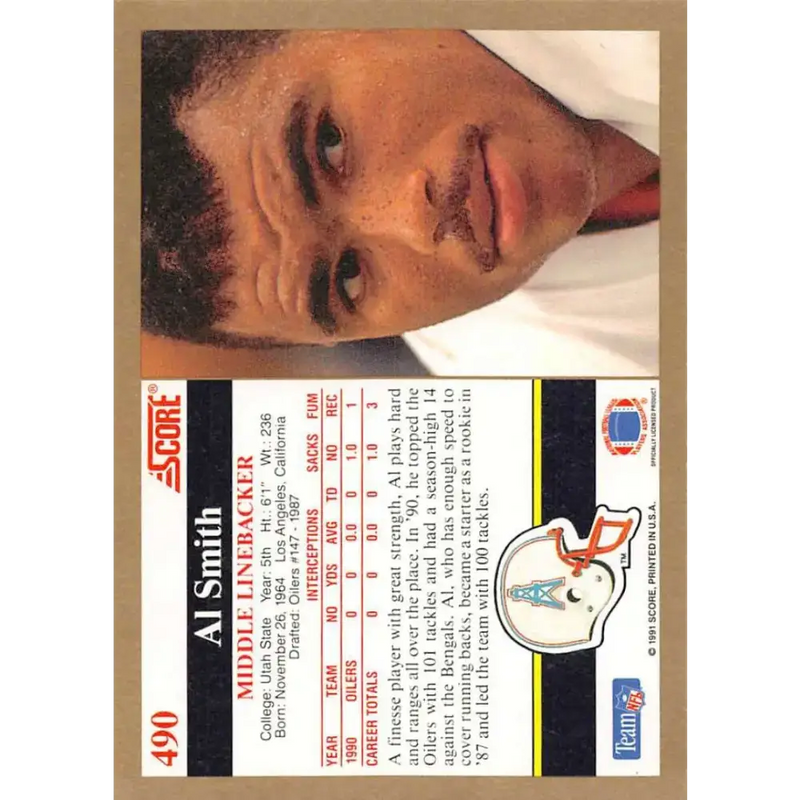 1991 Score #490 Al Smith EX Excellent Houston Oilers Football Card - Football Card Single