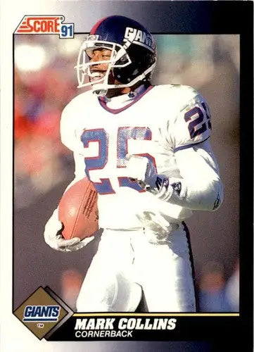 Original gloss 1991 Score Mark Collins football card featuring Simply Sandoval ID 45775