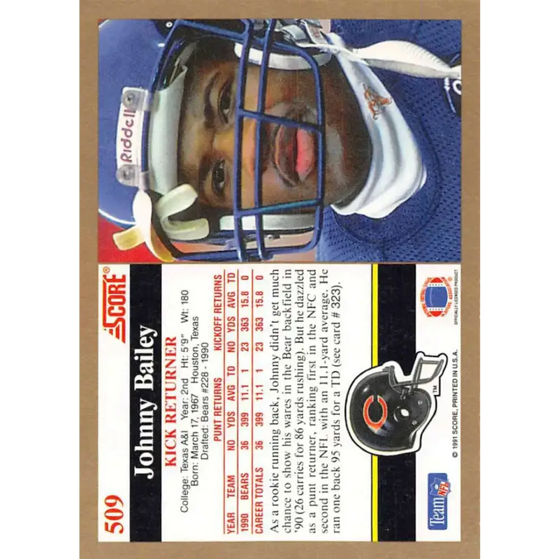 1991 Score #509 Johnny Bailey EX Excellent Chicago Bears Football Card - Football Card Single
