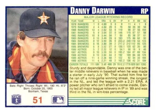 1991 Score Danny Darwin baseball card with original gloss showcasing Simply Sandoval style