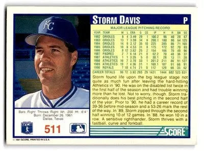 1991 Score #511 Storm Davis - Baseball Card Single