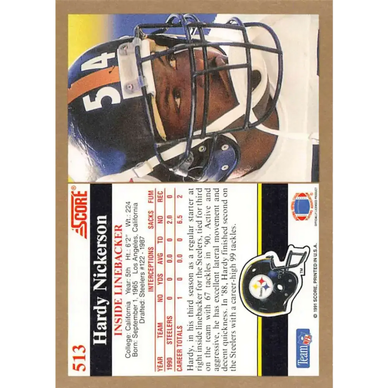1991 Score #513 Hardy Nickerson EX Excellent Pittsburgh Steelers Football Card - Football Card Single