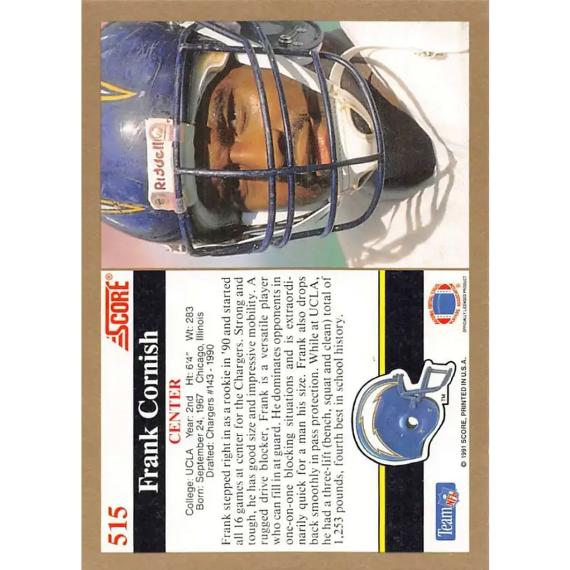 1991 Score #515 Frank Cornish EX Excellent San Diego Chargers Football Card - Football Card Single