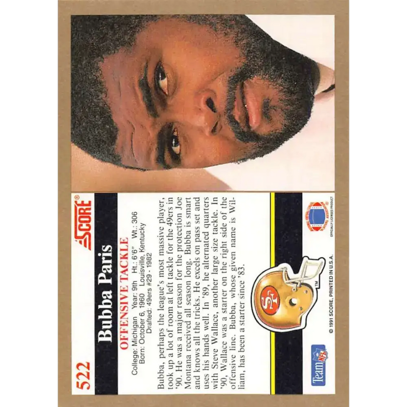 1991 Score #522 Bubba Paris EX Excellent San Francisco 49ers Football Card - Football Card Single