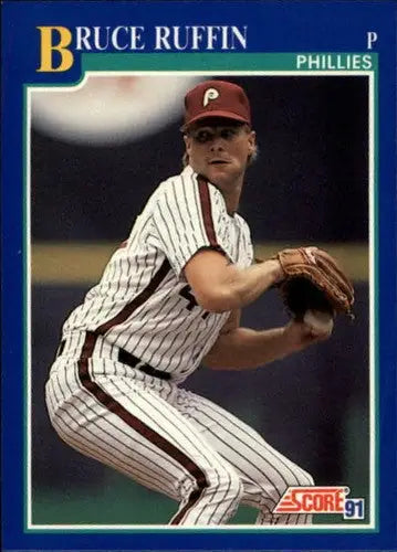 Original gloss 1991 Score Bruce Ruffin baseball card featuring Phillies player Simply Sandoval