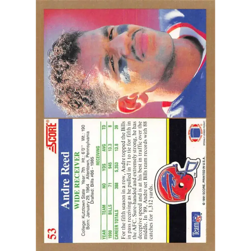 1991 Score #53 Andre Reed EX Excellent Buffalo Bills Football Card - Football Card Single