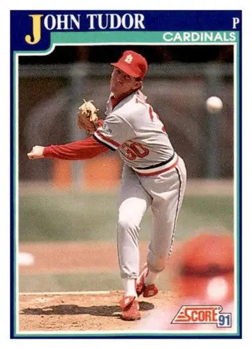 Original gloss John Tudor baseball card from 1991 Score #53 featuring Simply Sandoval
