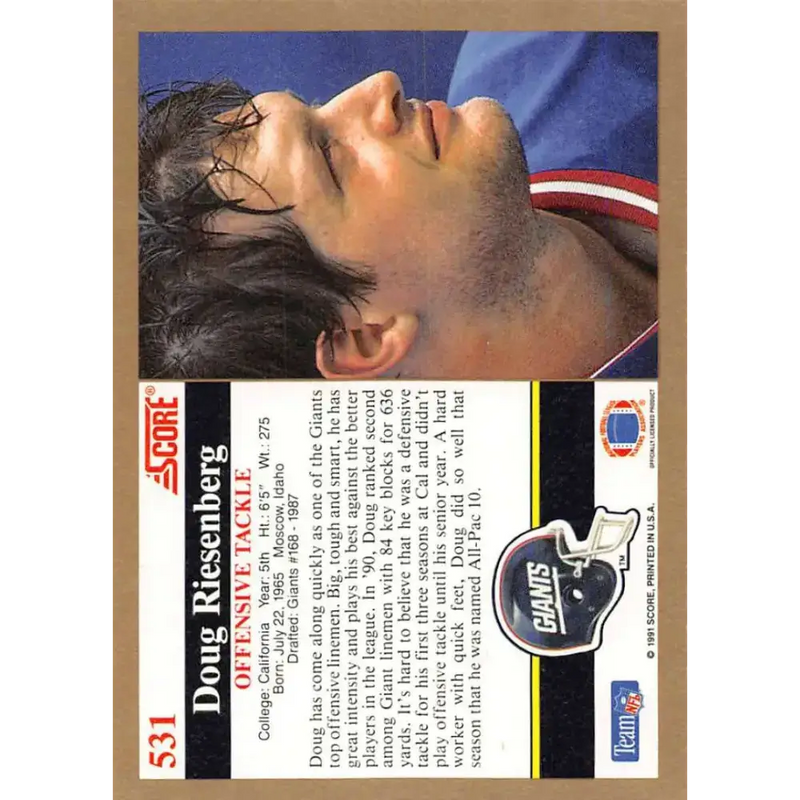 1991 Score #531 Doug Riesenberg EX Excellent New York Giants Football Card - Football Card Single