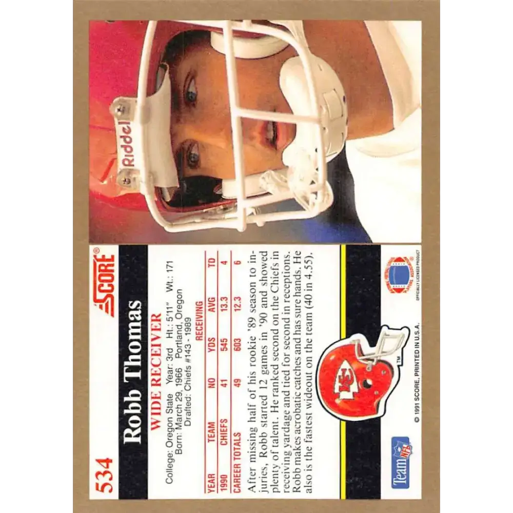 1991 Score #534 Robb Thomas EX Excellent Kansas City Chiefs Football Card - Football Card Single