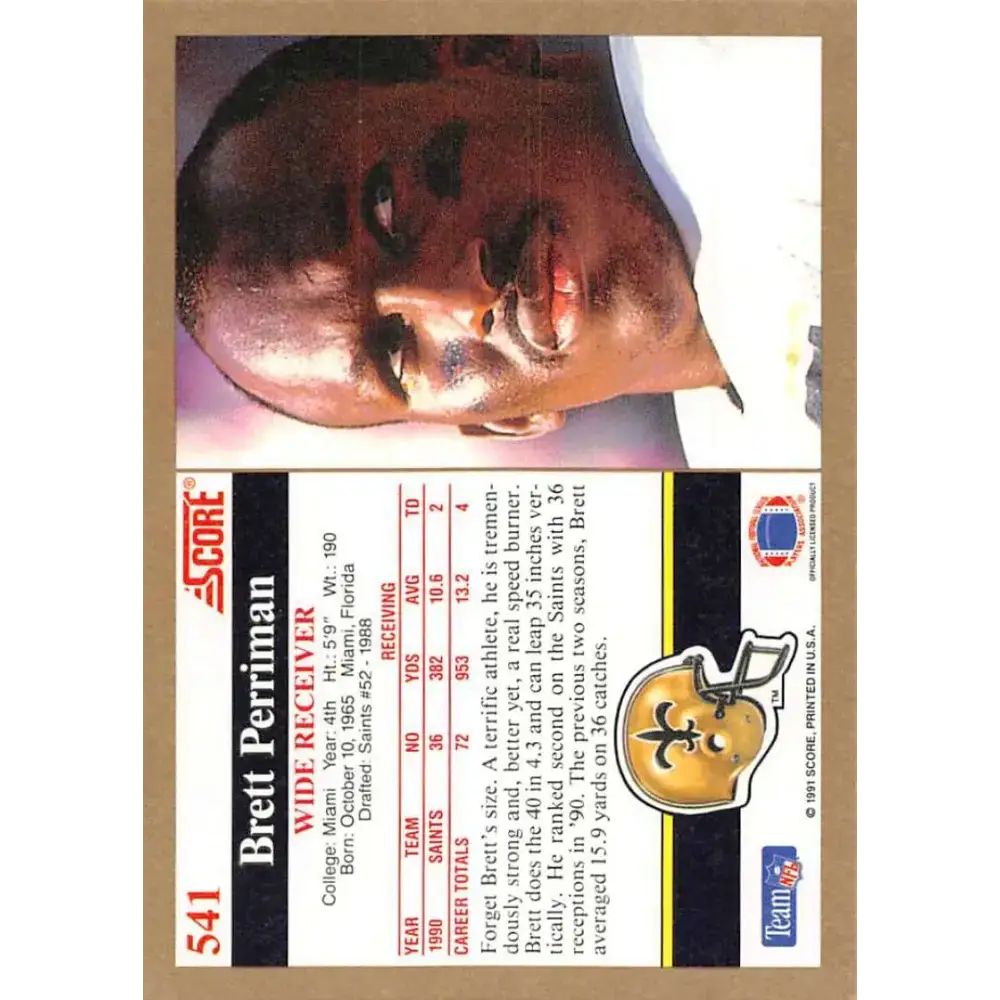 1991 Score #541 Brett Perriman EX Excellent New Orleans Saints Football Card - Football Card Single