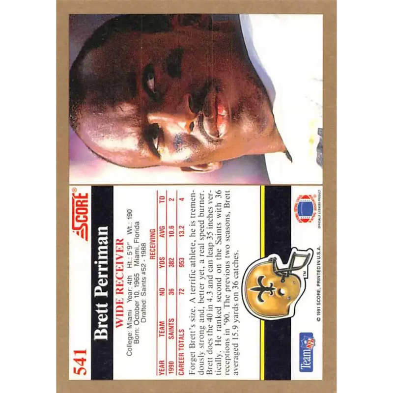1991 Score #541 Brett Perriman EX Excellent New Orleans Saints Football Card - Football Card Single