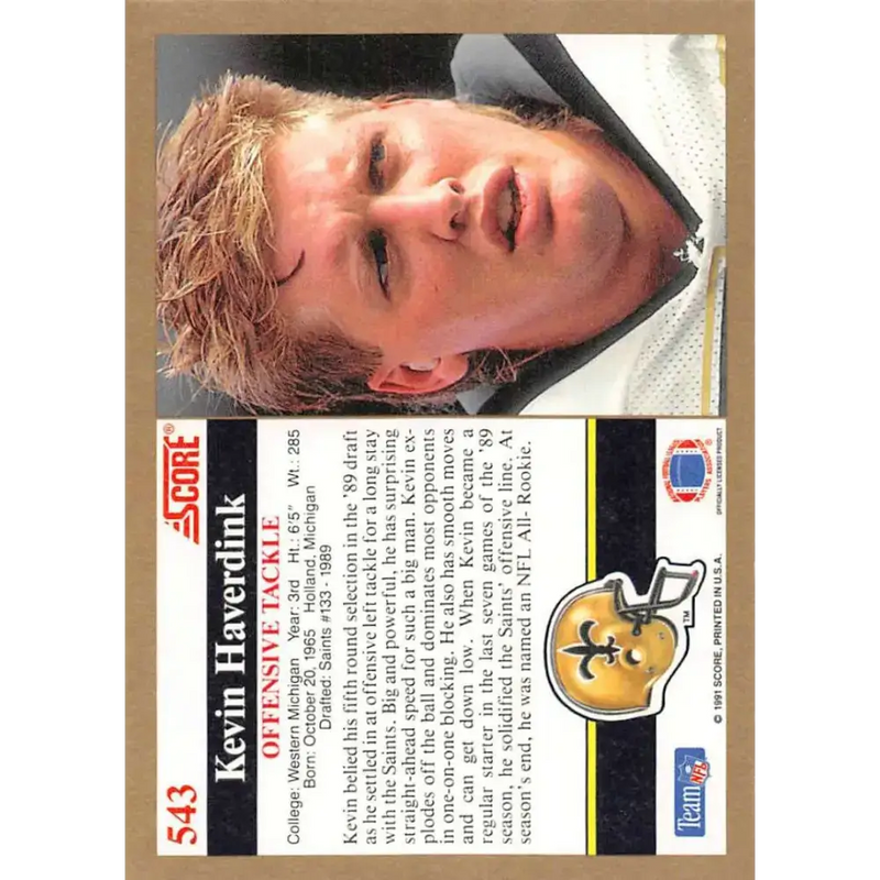 1991 Score #543 Kevin Haverdink EX Excellent New Orleans Saints Football Card - Football Card Single