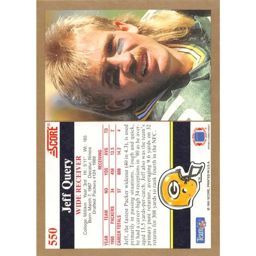 1991 Score #550 Jeff Query EX Excellent Green Bay Packers Football Card - Football Card Single