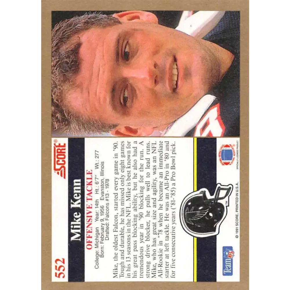 1991 Score #552 Mike Kenn EX Excellent Atlanta Falcons Football Card - Football Card Single