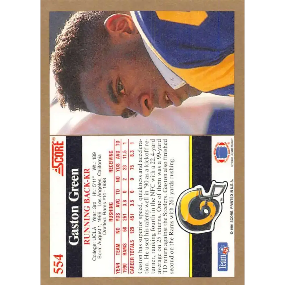 1991 Score #554 Gaston Green EX Excellent Los Angeles Rams Football Card - Football Card Single