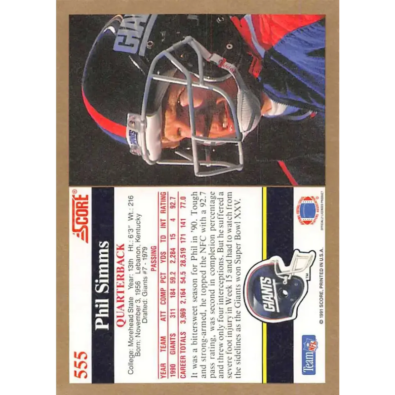 1991 Score #555 Phil Simms EX Excellent New York Giants Football Card - Football Card Single