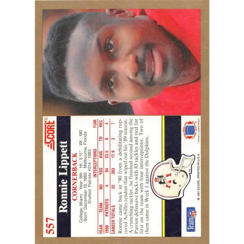 1991 Score #557 Ronnie Lippett EX Excellent New England Patriots Football Card - Football Card Single
