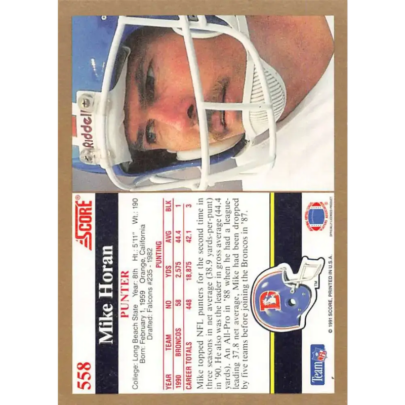 1991 Score #558 Mike Horan EX Excellent Denver Broncos Football Card - Football Card Single