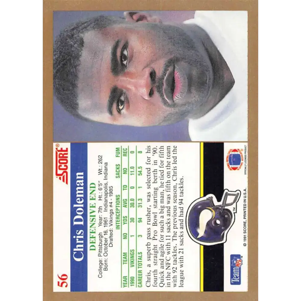 1991 Score #56 Chris Doleman EX Excellent Minnesota Vikings Football Card - Football Card Single