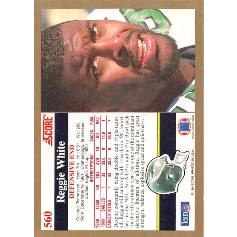 1991 Score #560 Reggie White EX Excellent Philadelphia Eagles Football Card - Football Card Single