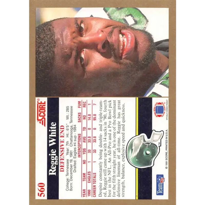 1991 Score #560 Reggie White EX Excellent Philadelphia Eagles Football Card - Football Card Single
