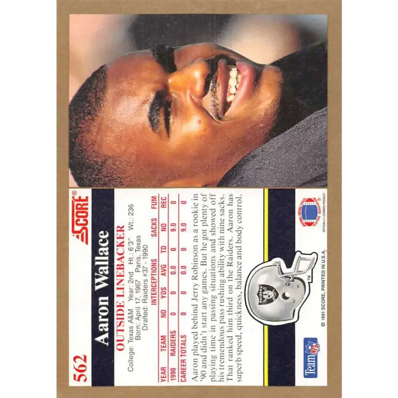 1991 Score #562 Aaron Wallace EX Excellent Los Angeles Raiders Football Card - Football Card Single
