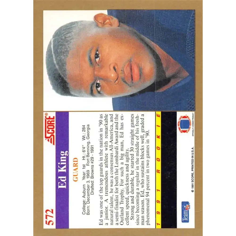 1991 Score #572 Ed King EX Excellent RC Rookie Auburn Tigers Football Card