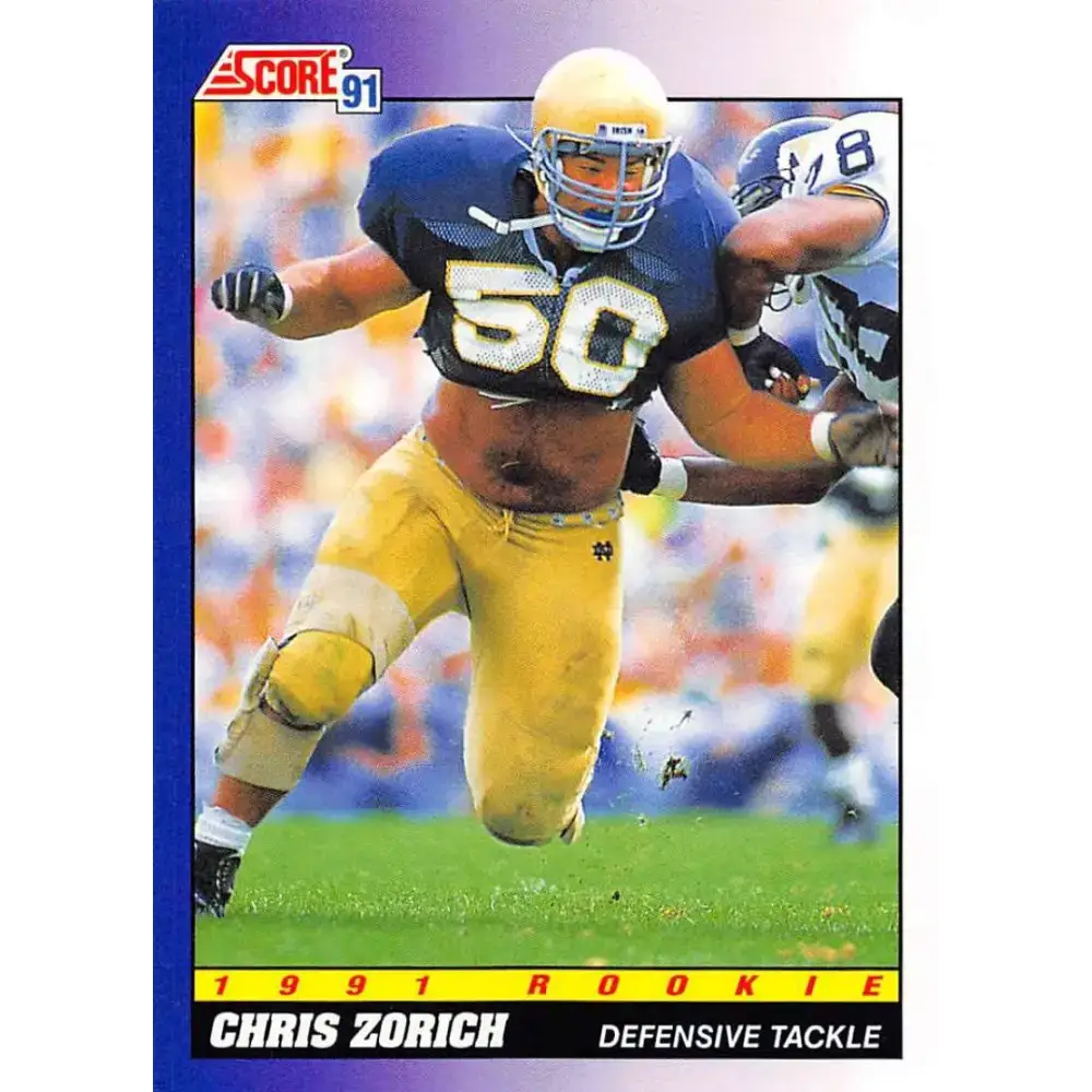 1991 Score #579 Chris Zorich EX Excellent RC Rookie Notre Dame Fighting Irish Football Card - Football Card Single