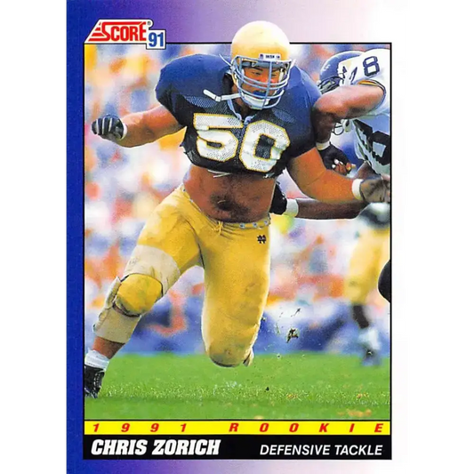 1991 Score #579 Chris Zorich EX Excellent RC Rookie Notre Dame Fighting Irish Football Card - Football Card Single