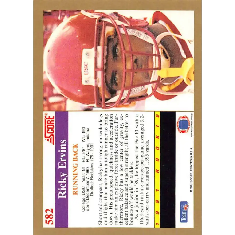 1991 Score #582 Ricky Ervins EX Excellent RC Rookie USC Trojans Football Card - Football Card Single