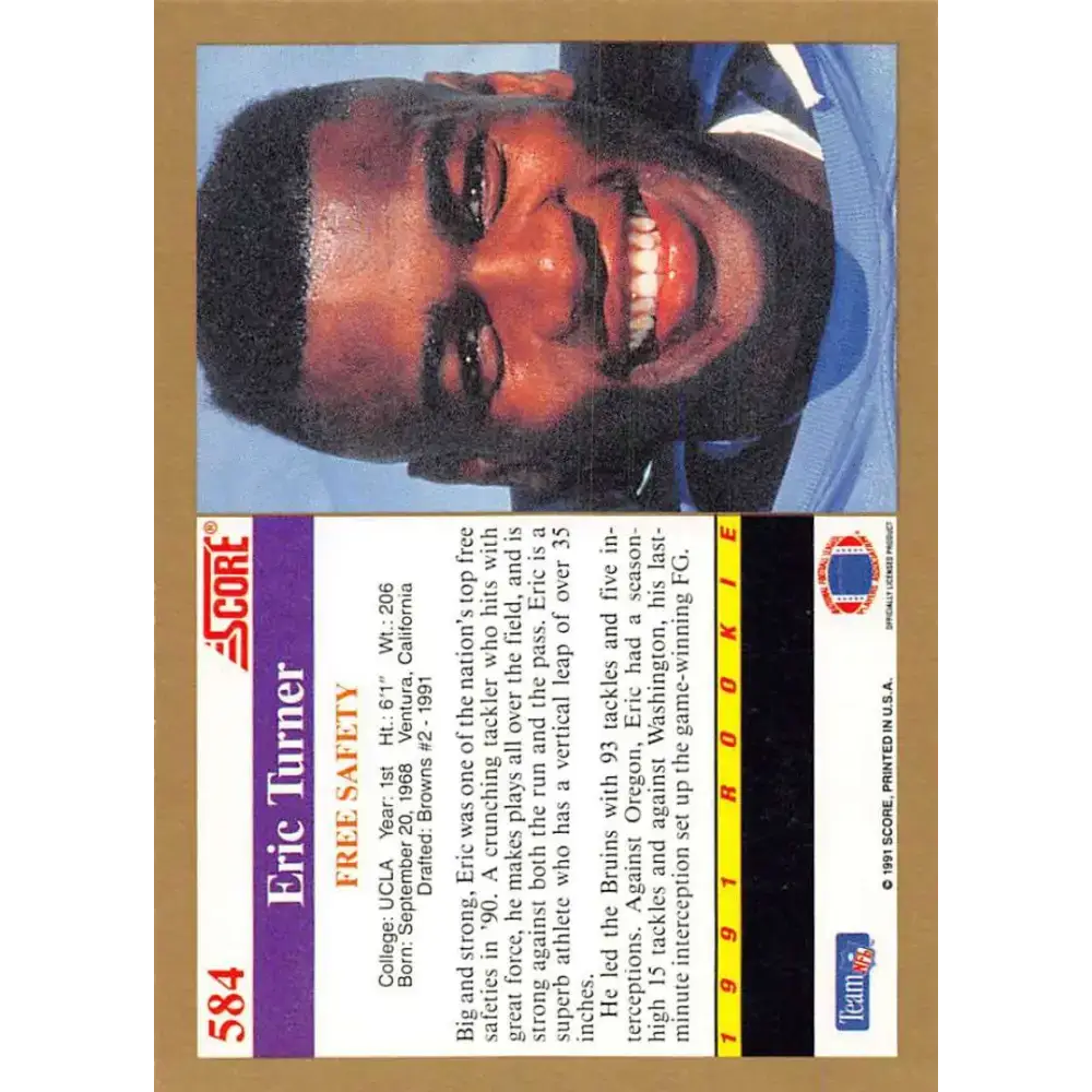 1991 Score #584 Eric Turner EX Excellent RC Rookie UCLA Bruins Football Card - Football Card Single