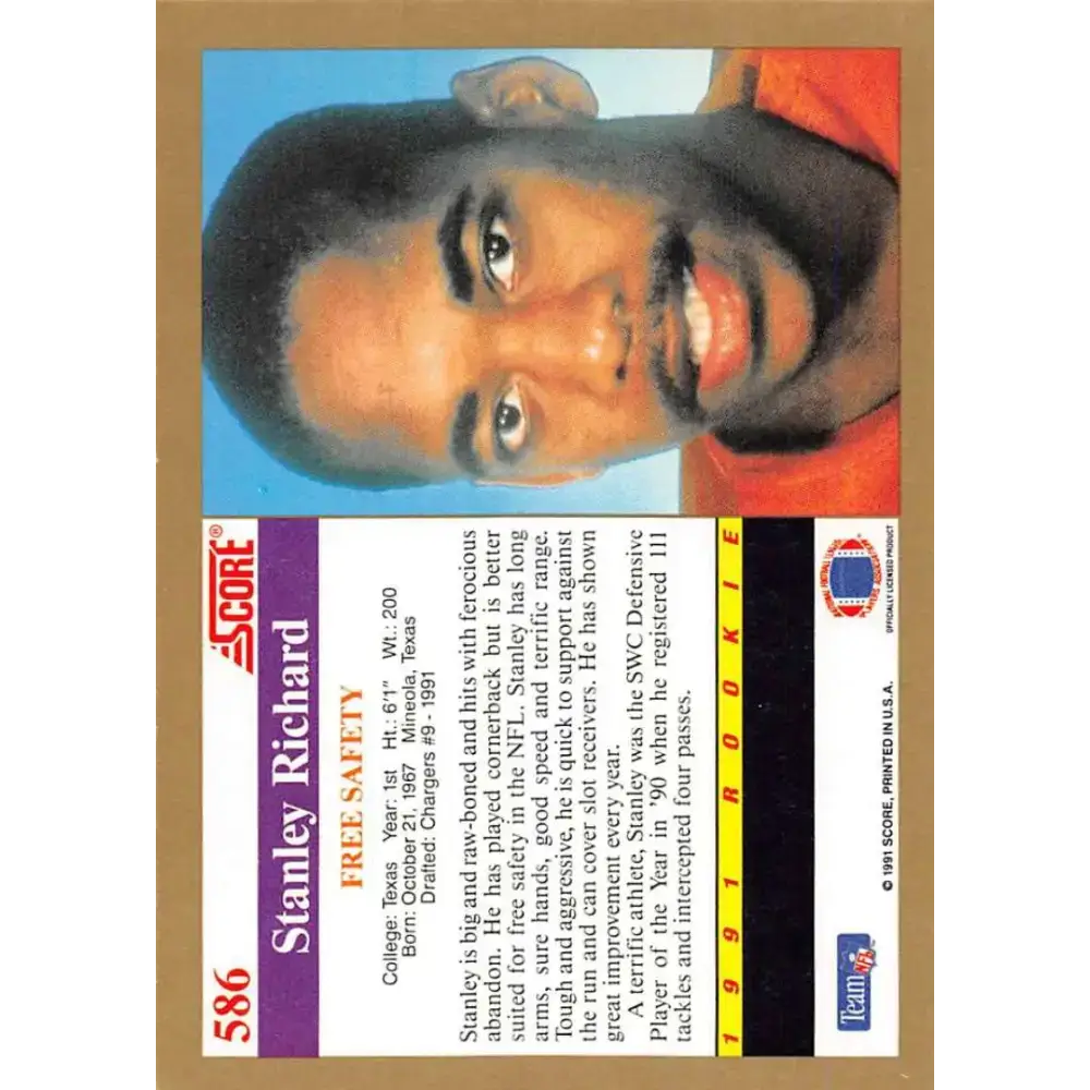 1991 Score #586 Stanley Richard EX Excellent RC Rookie Texas Longhorns Football Card - Football Card Single