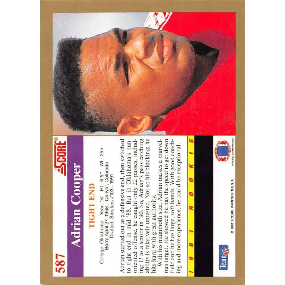 1991 Score #587 Adrian Cooper EX Excellent RC Rookie Oklahoma Sooners Football Card - Football Card Single