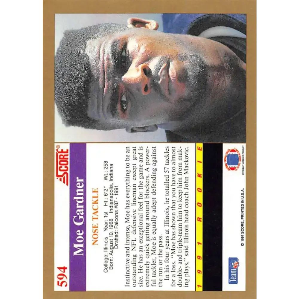 1991 Score #594 Moe Gardner EX Excellent RC Rookie Illinois Fighting Illini Football Card - Football Card Single