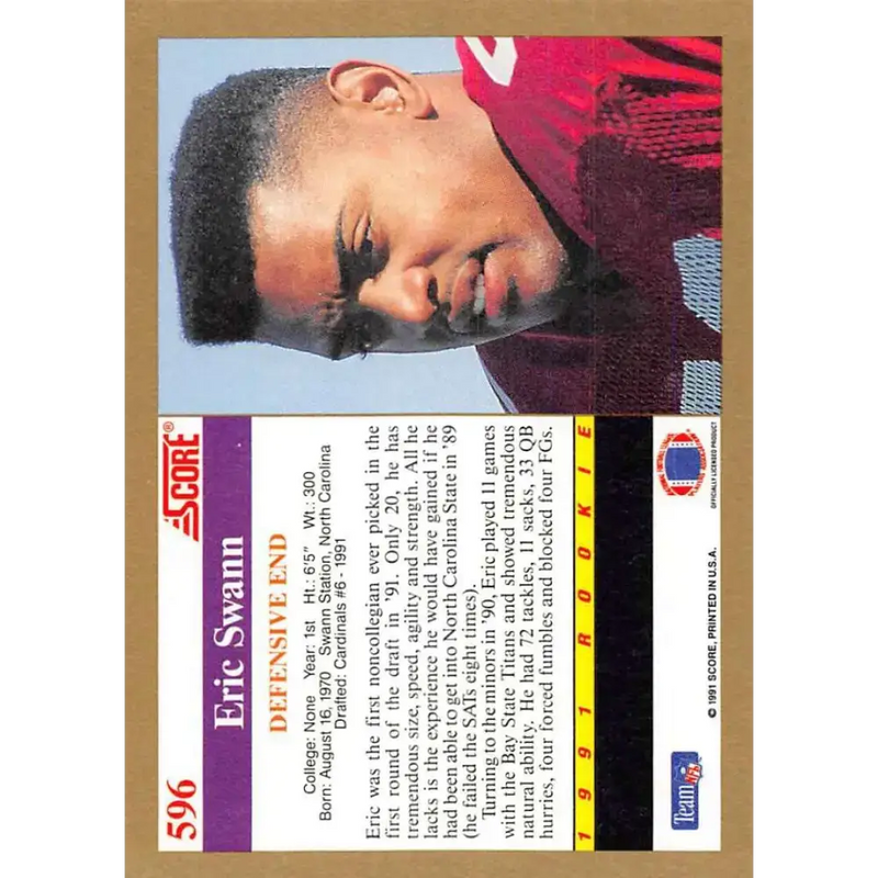 1991 Score #596 Eric Swann EX Excellent RC Rookie Phoenix Cardinals Football Card - Football Card Single