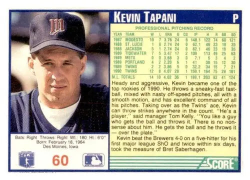 1991 Score #60 Kevin Tapani EX/NM - Baseball Card Single