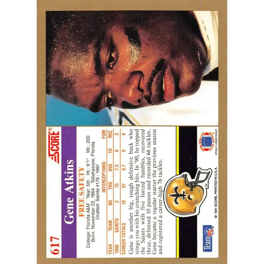 1991 Score #617 Gene Atkins EX Excellent New Orleans Saints Football Card - Football Card Single