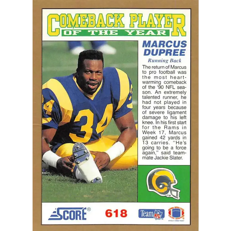 1991 Score #618 Marcus Dupree EX Excellent Los Angeles Rams Football Card - Football Card Single