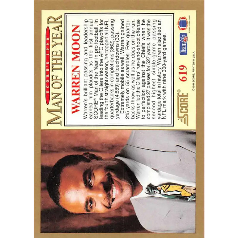 1991 Score #619 Warren Moon EX Excellent Houston Oilers Football Card - Football Card Single
