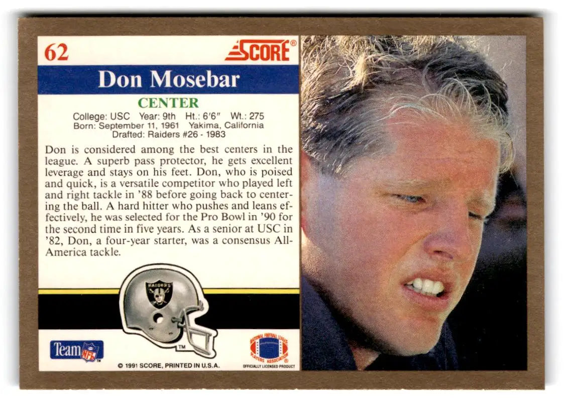 1991 Score #62 Don Mosebar - Football Card Single