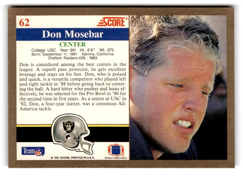 1991 Score #62 Don Mosebar - Football Card Single