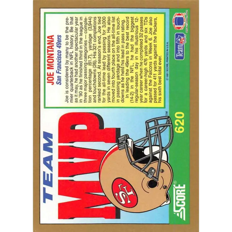 1991 Score #620 Joe Montana EX Excellent San Francisco 49ers Football Card - Football Card Single