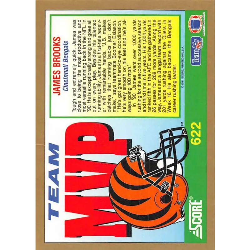 1991 Score #622 James Brooks EX Excellent Cincinnati Bengals Football Card - Football Card Single