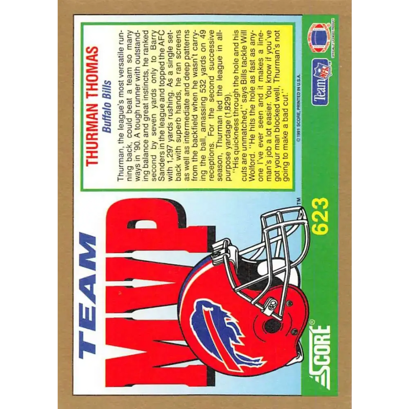 1991 Score #623 Thurman Thomas EX Excellent Buffalo Bills Football Card - Football Card Single