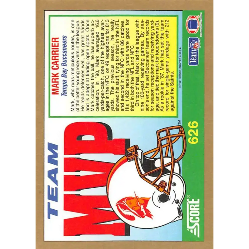 1991 Score #626 Mark Carrier EX Excellent Tampa Bay Buccaneers Football Card - Football Card Single