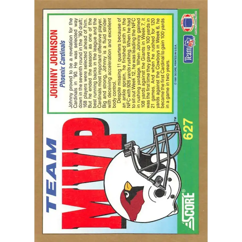1991 Score #627 Johnny Johnson EX Excellent Phoenix Cardinals Football Card - Football Card Single