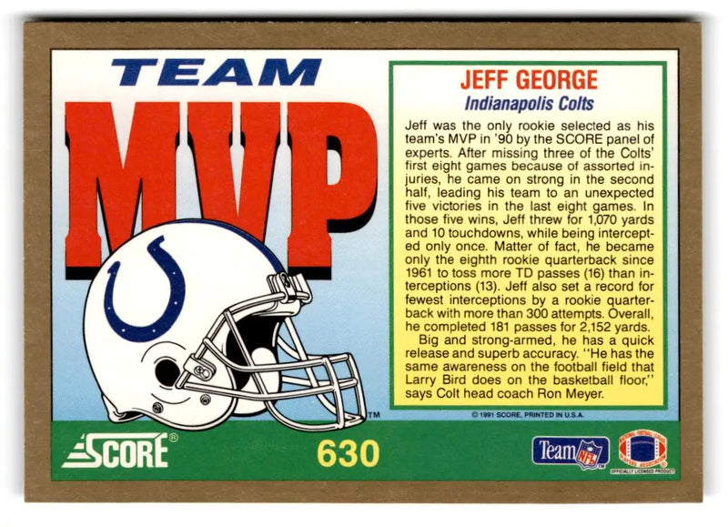 1991 Score #630 Jeff George - Football Card Single