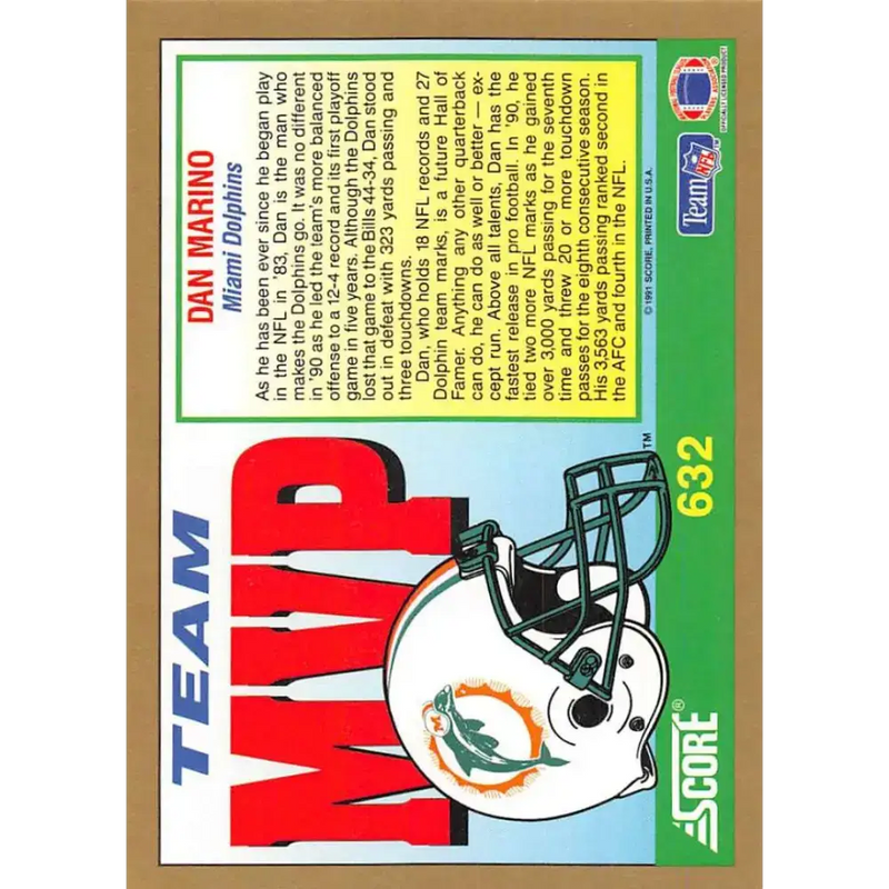 1991 Score #632 Dan Marino EX Excellent Miami Dolphins Football Card - Football Card Single