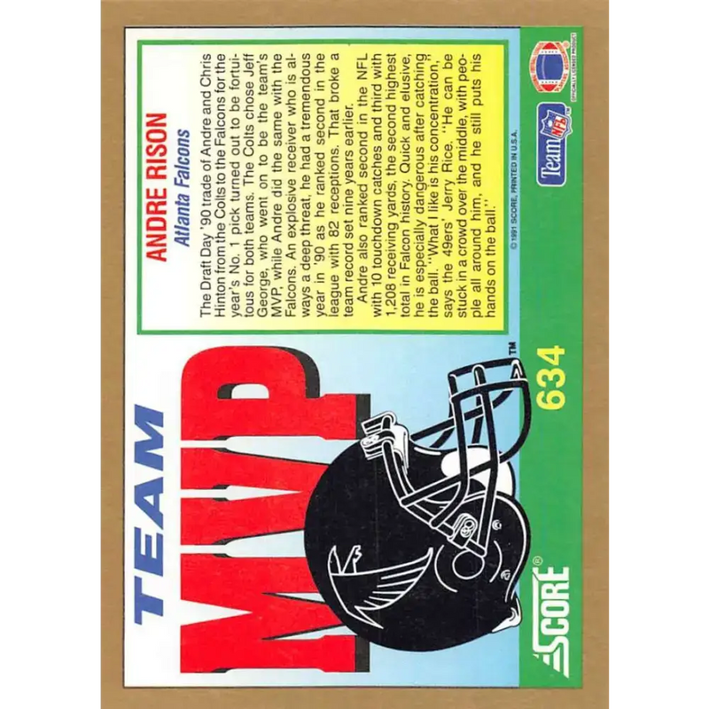 1991 Score #634 Andre Rison EX Excellent Atlanta Falcons Football Card - Football Card Single