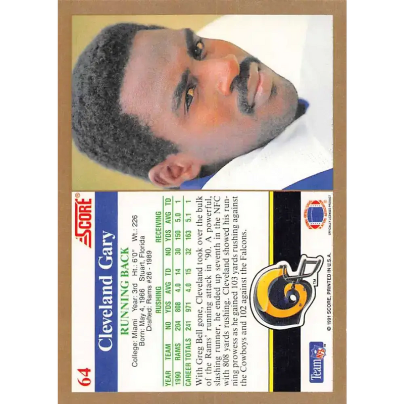 1991 Score #64 Cleveland Gary EX Excellent Los Angeles Rams Football Card - Football Card Single